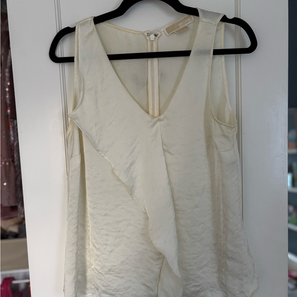 Michael Kors Cream Satin V-Neck Ruffle Camisole